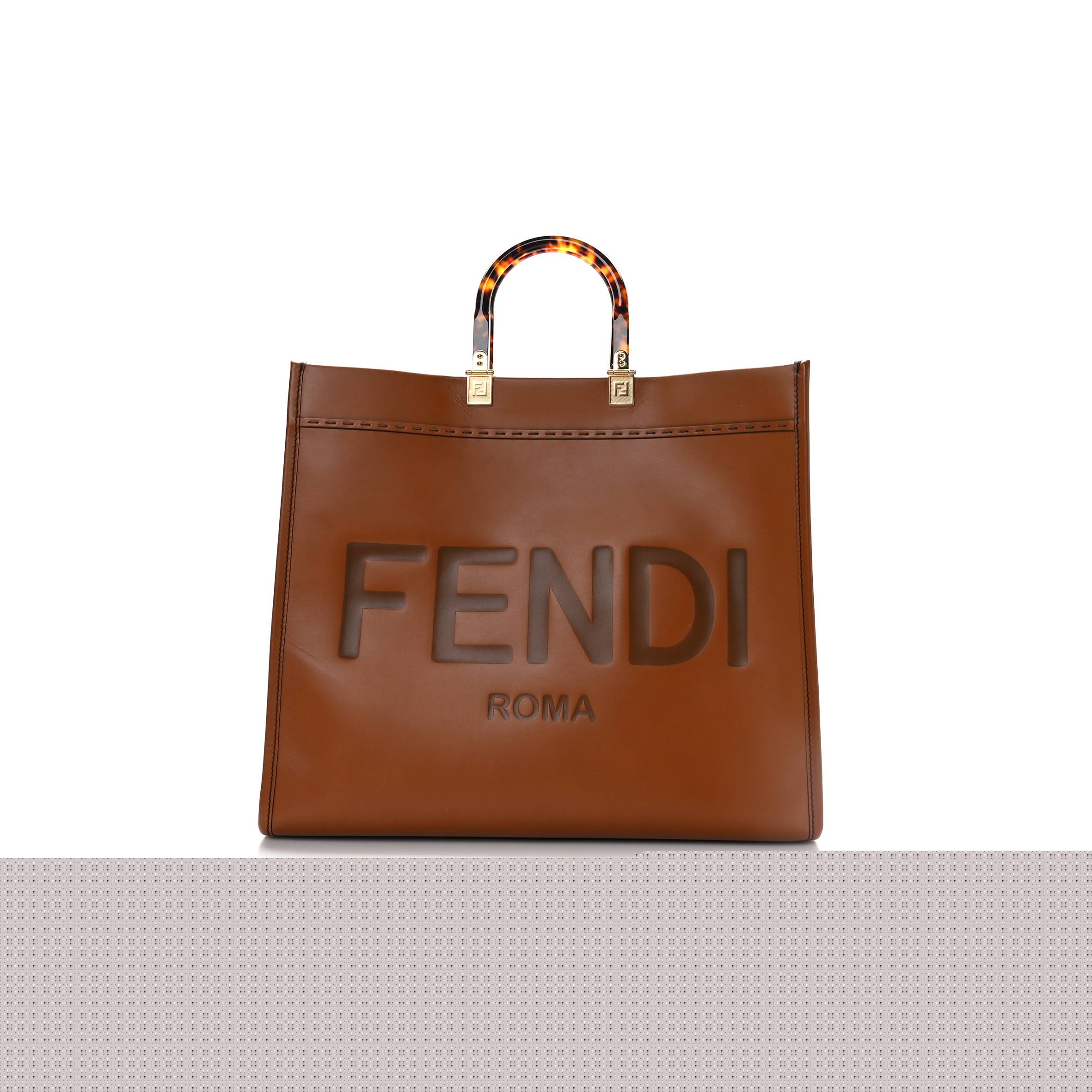 FENDI VITELLO KING PLEXIGLASS MEDIUM FENDI SUNSHINE SHOPPER TOTE CUOIO (40*34*15cm)