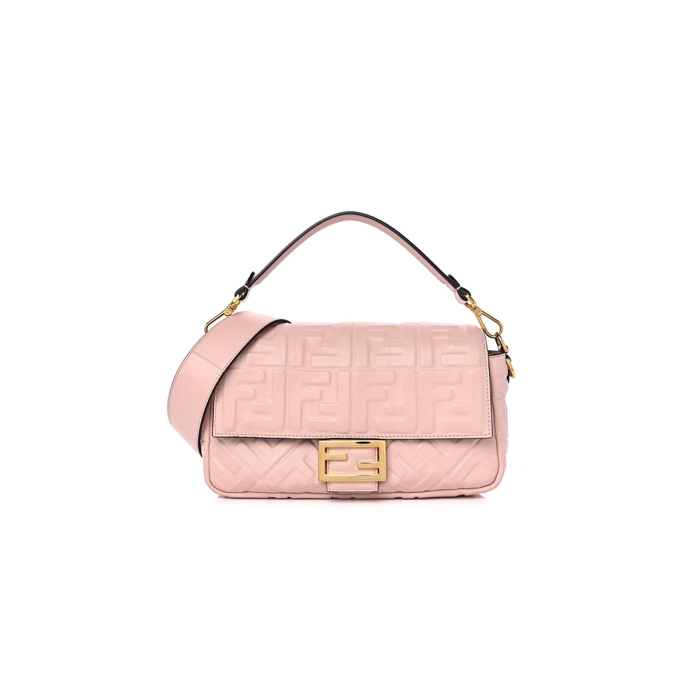 FENDI NAPPA FF 1974 EMBOSSED BAGUETTE ROSA QUARZO (27*15*6cm)