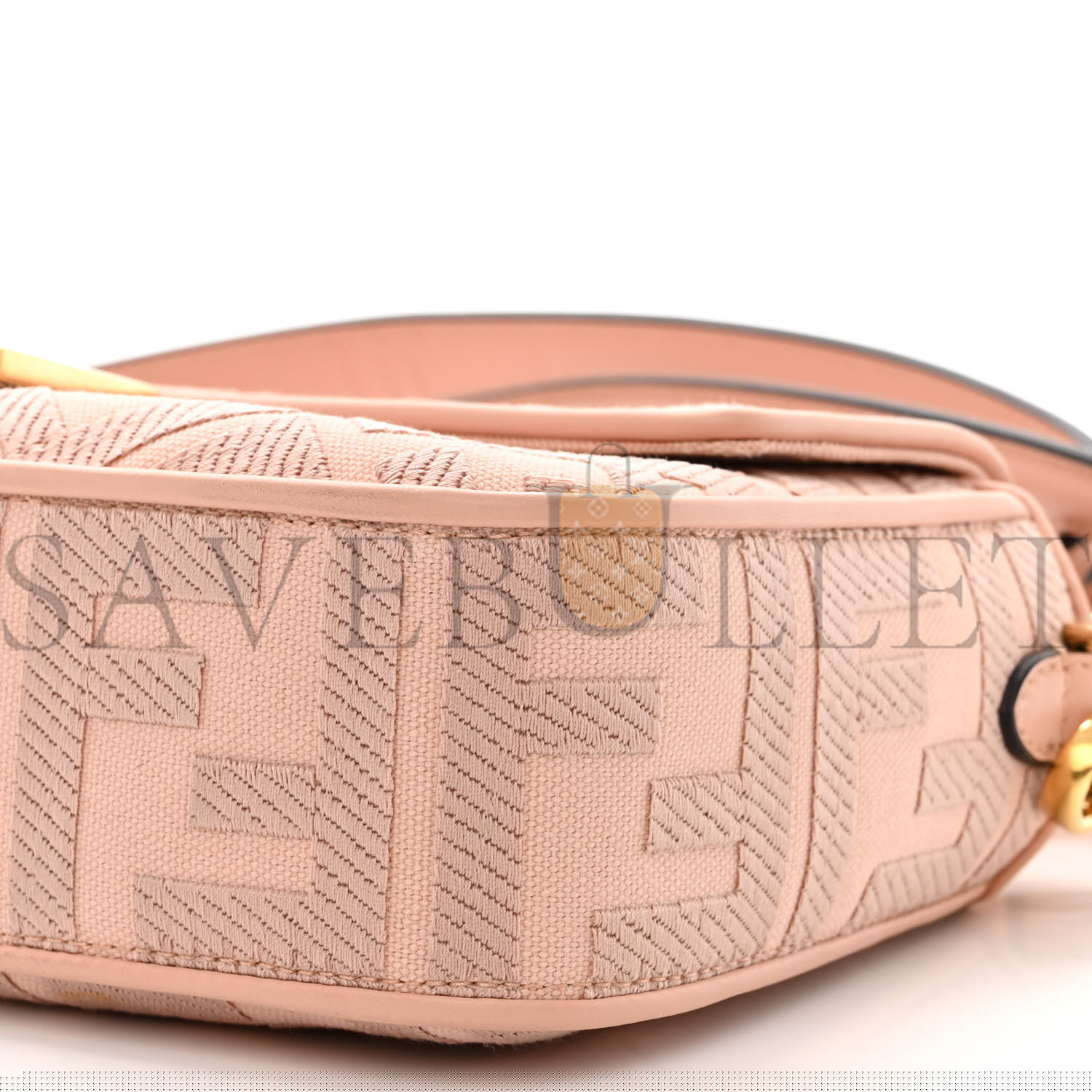 FENDI CANVAS VITELLO KING EXTRA STRAP FF EMBROIDERED BAGUETTE BABY PINK (27*15*6cm)
