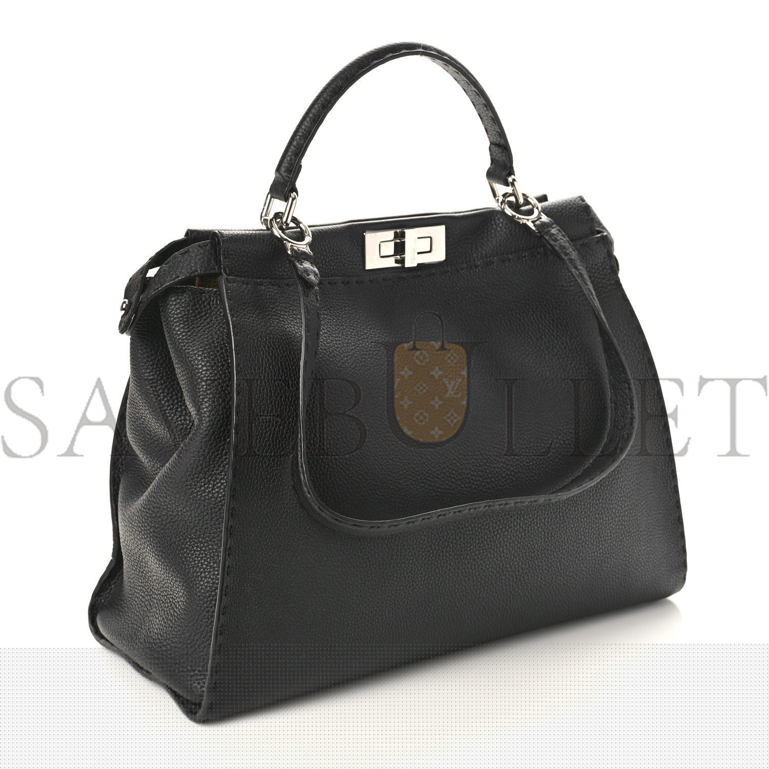 FENDI CUOIO ROMANO SELLERIA BI-COLOR PEEKABOO ICONIC SATCHEL BLACK MOU (39*30*18cm)