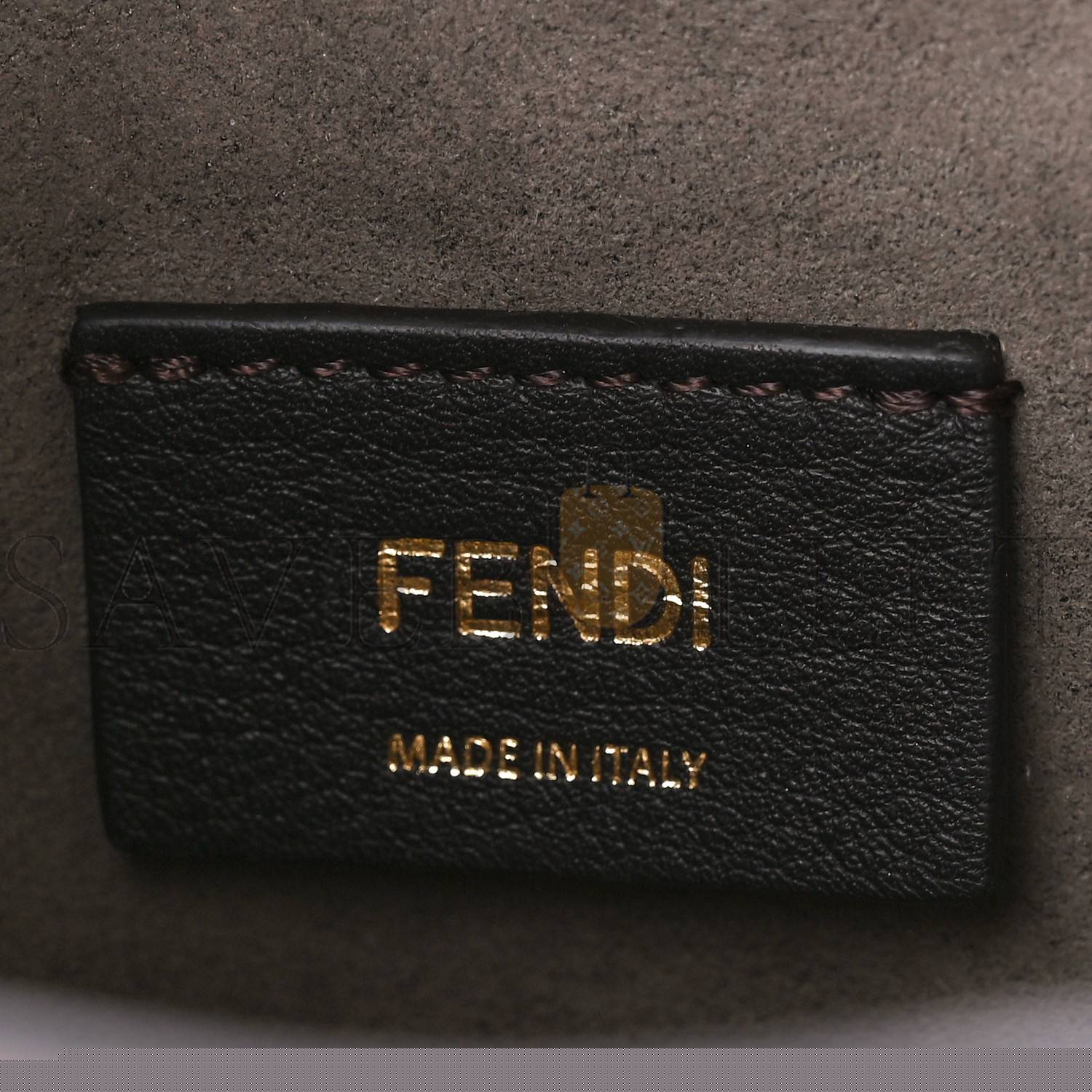 FENDI VITELLO LIBERTY F IS FENDI FF 1974 EMBOSSED MINI MON TRESOR BUCKET BAG BRANDY (20*13*11cm)