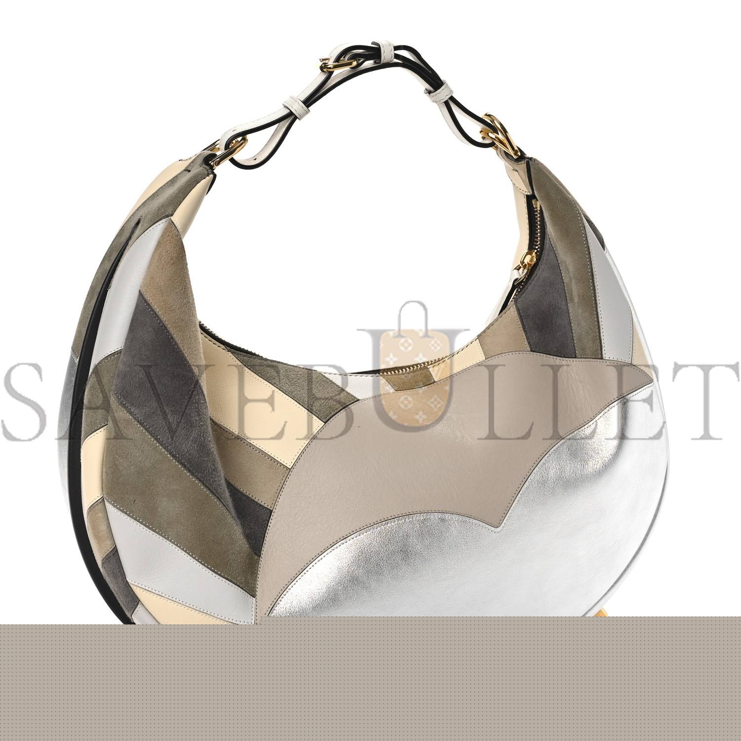 FENDI VITELLO SETA GOATSKIN SUEDE SUN CLOUD INLAY MEDIUM FENDIGRAPHY HOBO BAG MULTICOLOR WHITE ICE (33*30*11cm)