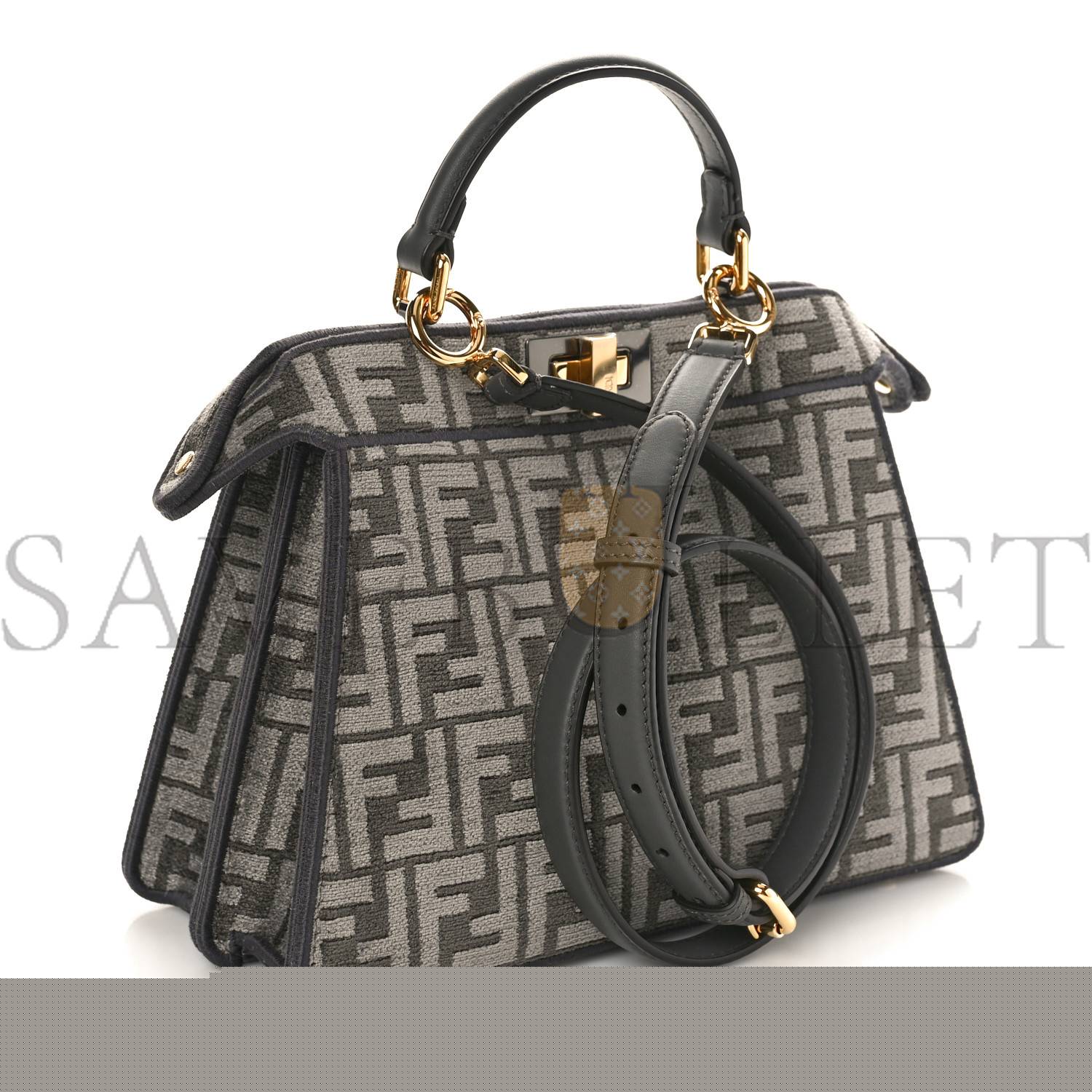 FENDI CHENILLE VITELLO SETA FF SMALL PEEKABOO I SEE U SATCHEL ANTHRACITE ASFALTO (27*20*13cm)