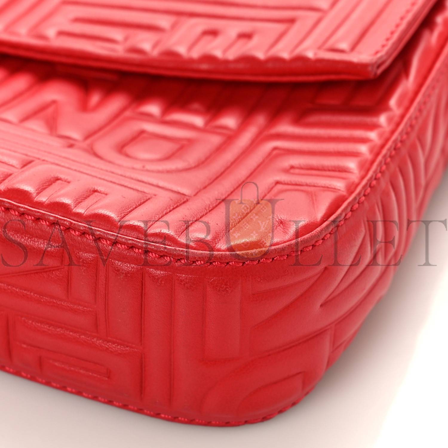FENDI NAPPA LOGO EMBOSSED BAGUETTE RED (27*15*6cm)