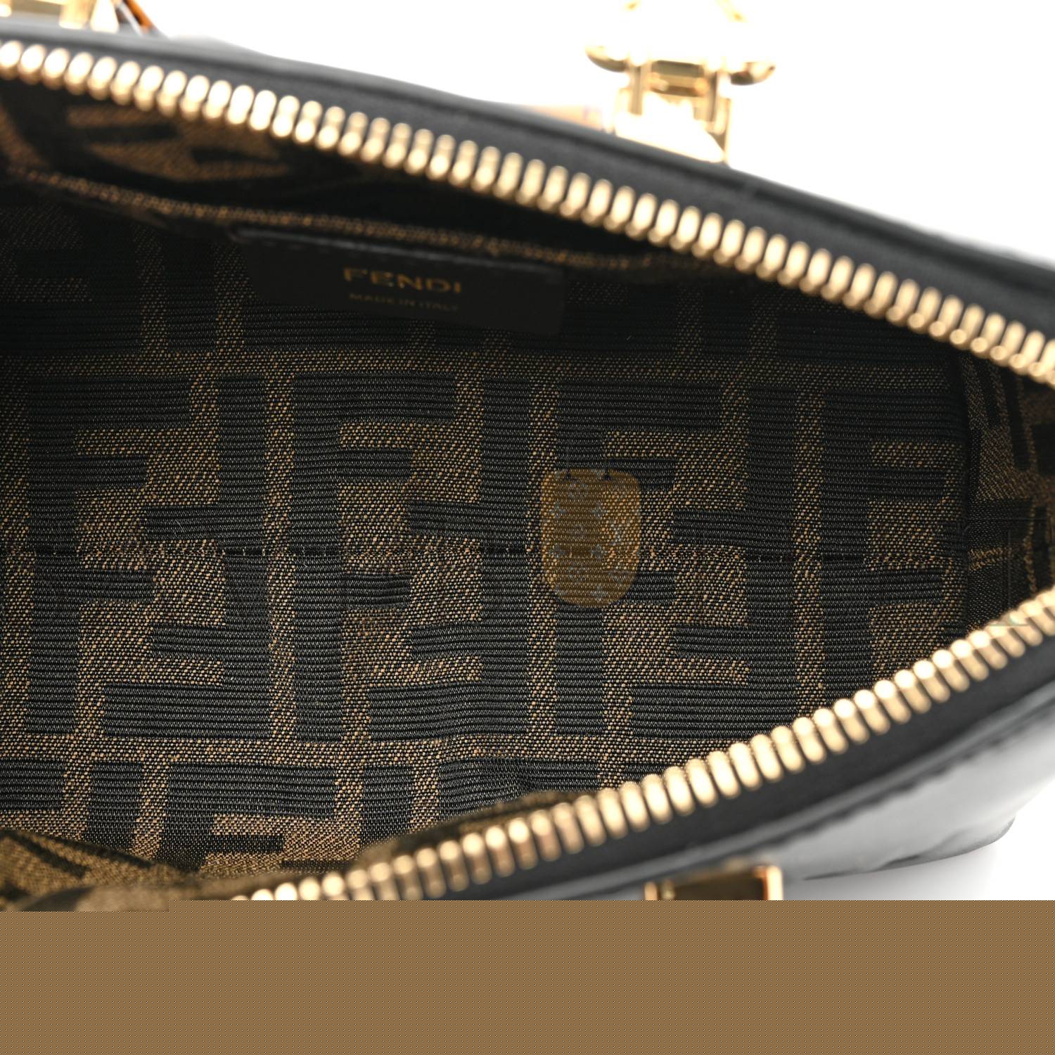FENDI VITELLO KING PLEXIGLASS LOGO EMBOSSED MINI BY THE WAY TOP HANDLE BOSTON BAG BLACK (18*11*8cm)
