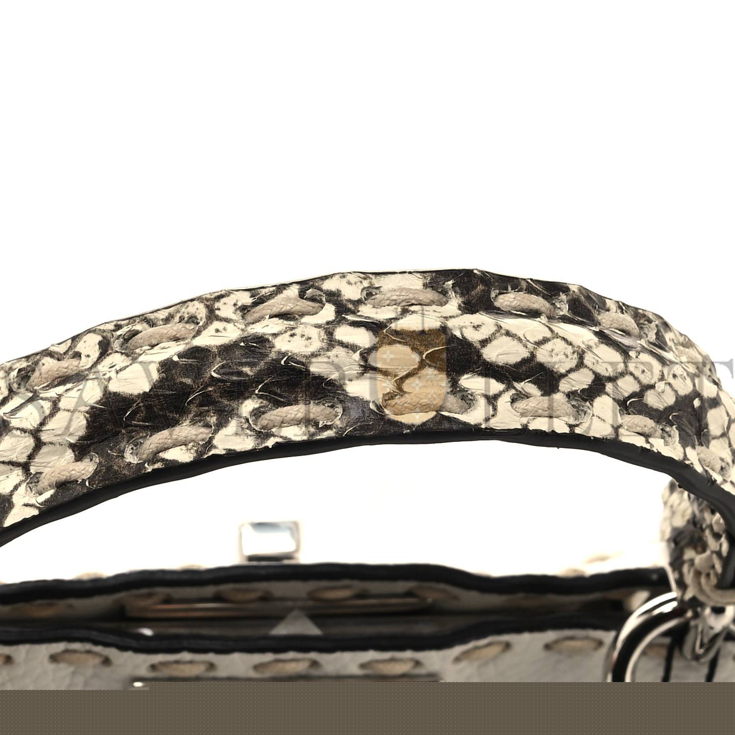 FENDI VITELLO GRANATO CAMOSCIO ELAPHE PYTHON PRINT MACRO STITCHINGS SMALL PEEKABOO I SEE U ICONIC SATCHEL WHITE ROCCIA (33*25*11cm)