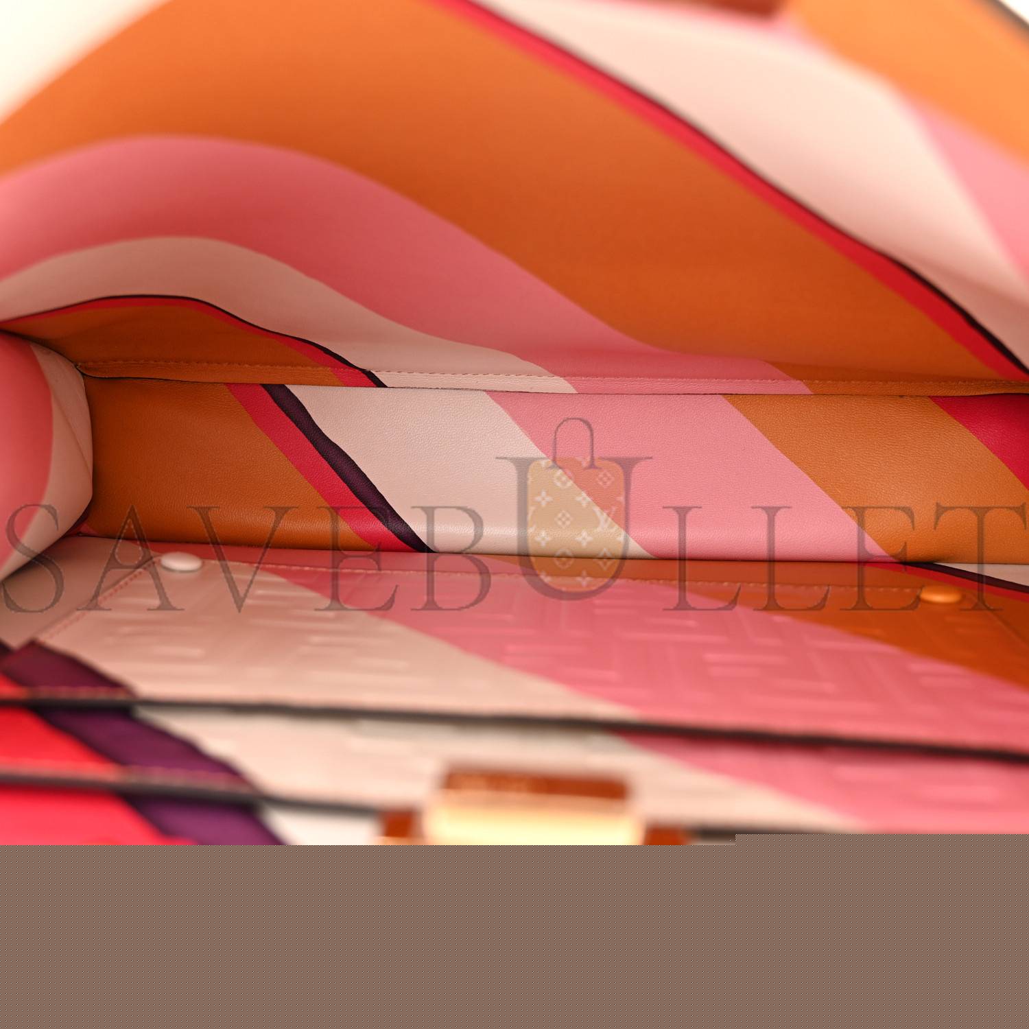 FENDI VITELLO SETA NAPPA FF STRIPED EMBOSSED MEDIUM PEEKABOO I SEE U SATCHEL MIELE SCURO MULTICOLOR (33*25*13cm)