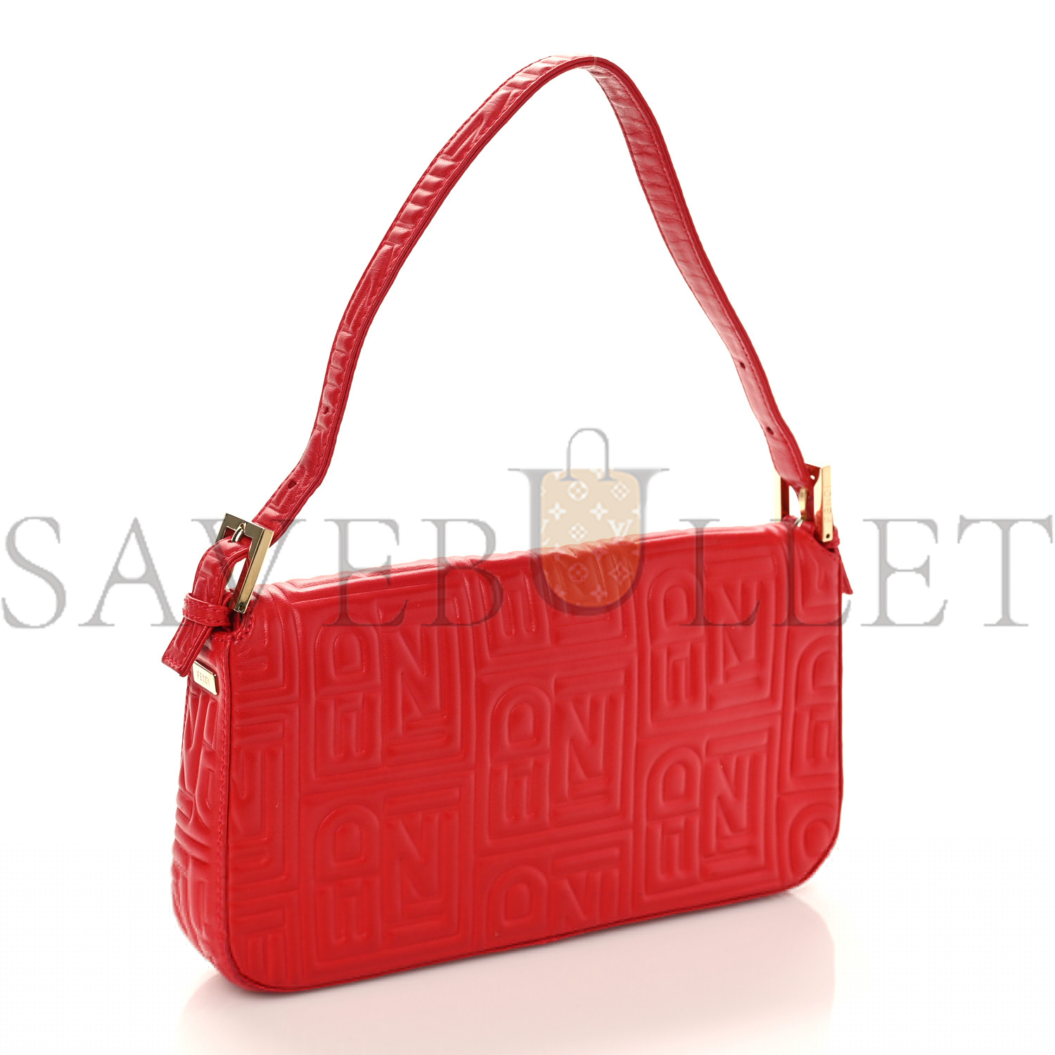 FENDI NAPPA LOGO EMBOSSED BAGUETTE RED (27*15*6cm)