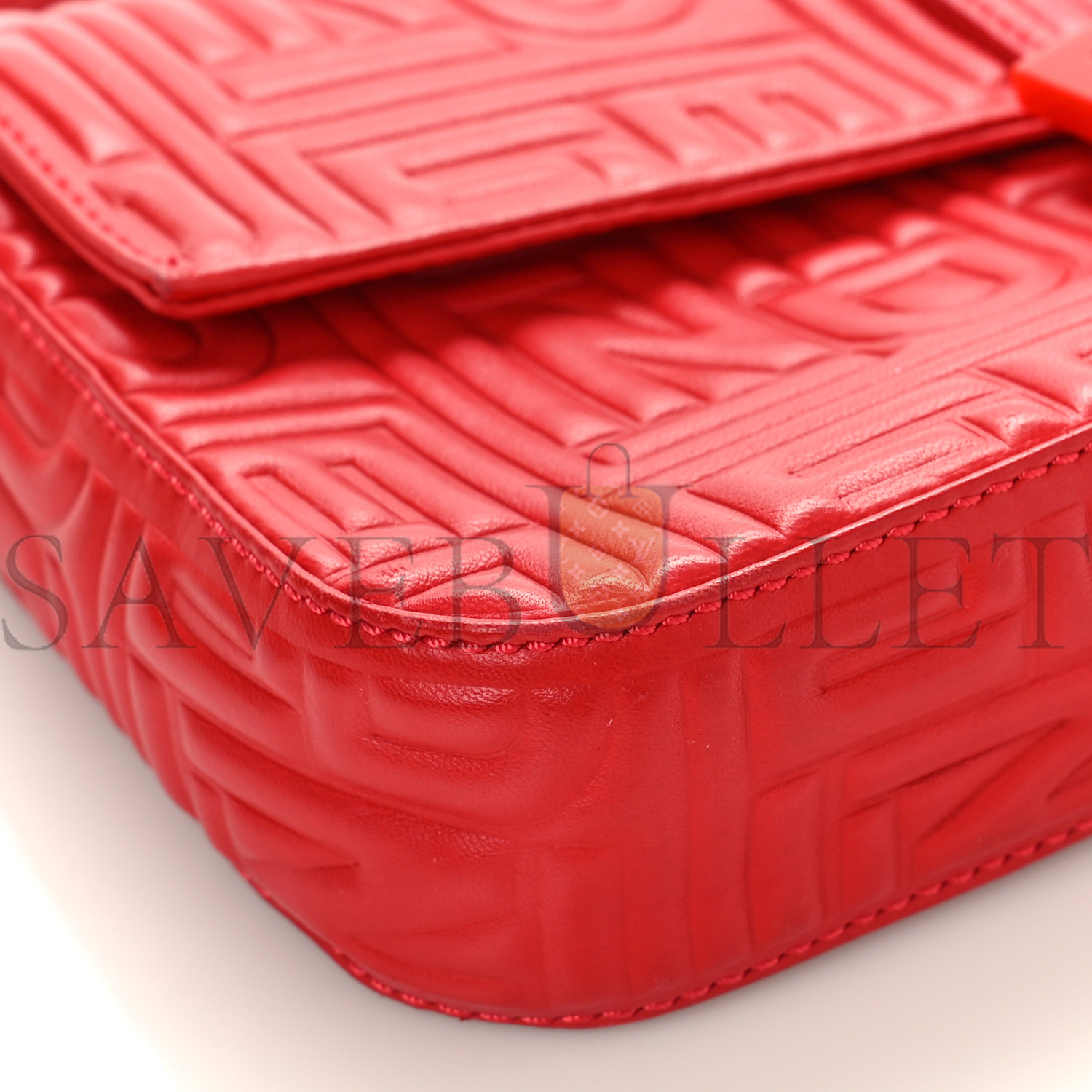 FENDI NAPPA LOGO EMBOSSED BAGUETTE RED (27*15*6cm)
