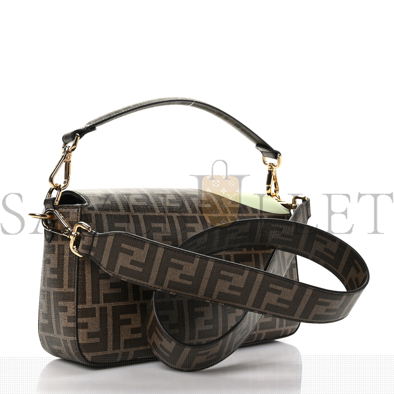 FENDI GLAZED FABRIC FF 1974 HAIRDO GIRLS INLAY BAGUETTE MOGANO PANNA MULTICOLOR (27*15*6cm)