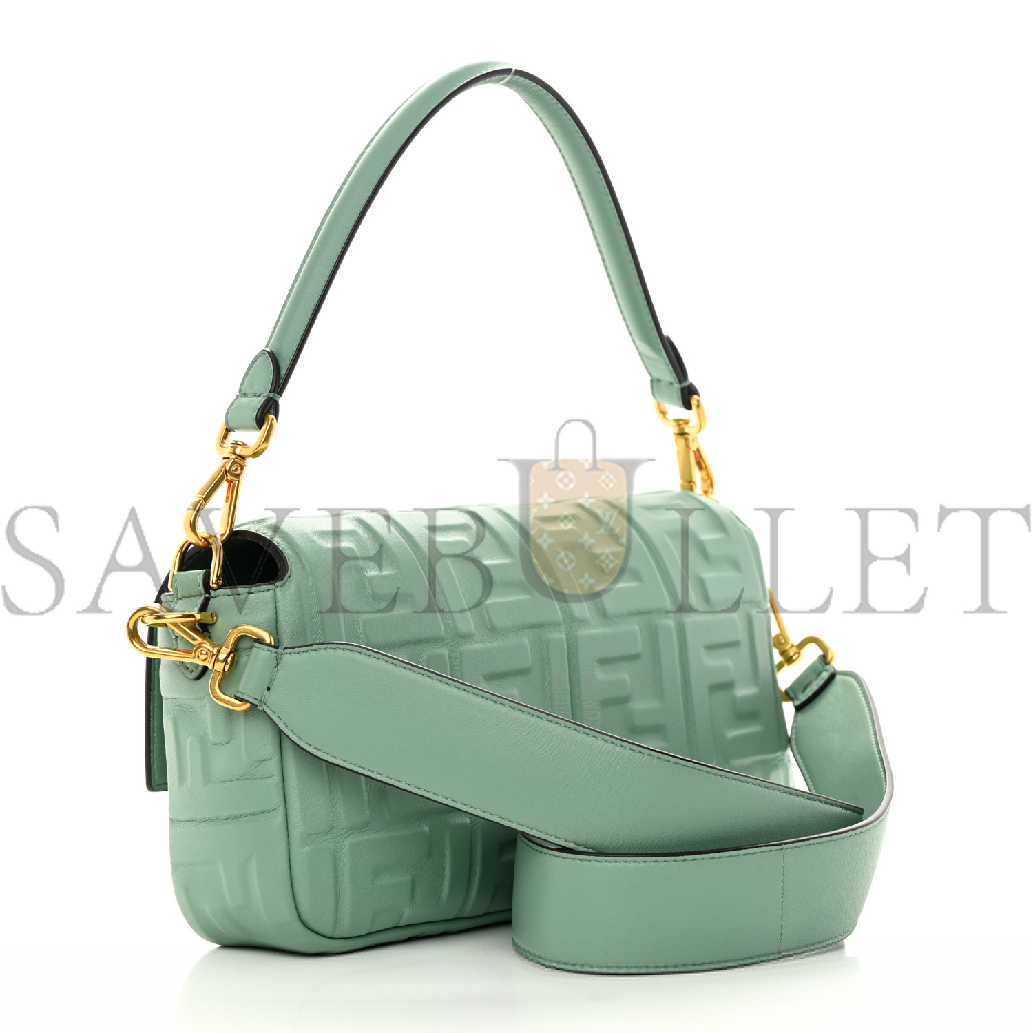 FENDI NAPPA FF 1974 EMBOSSED BAGUETTE MENTA (27*15*6cm)