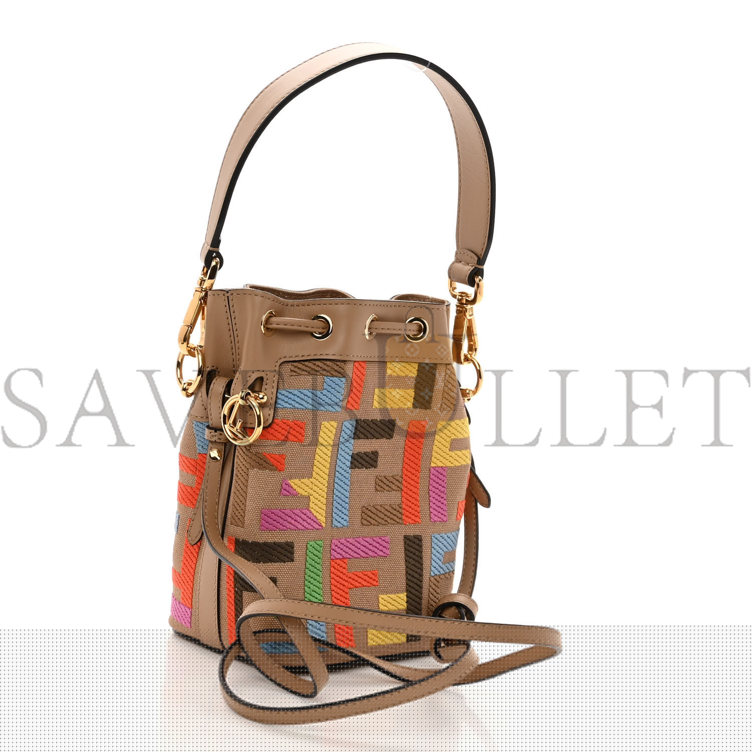 FENDI CANVAS VITELLO KING F IS FENDI FF MULTICOLOR EMBROIDERED MINI MON TRESOR BUCKET BAG MULTICOLOR CUOIO (18*12*10cm)