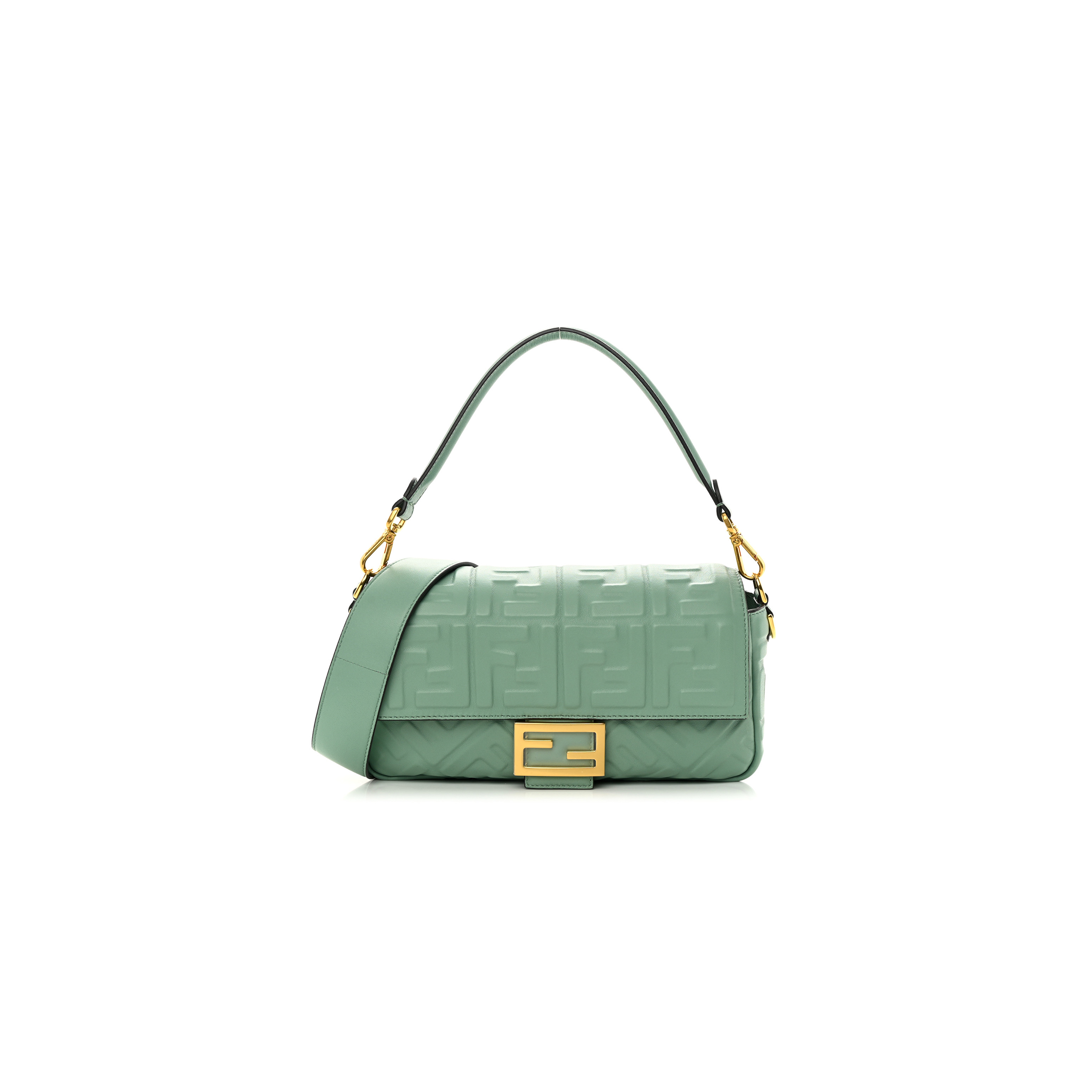 FENDI NAPPA FF 1974 EMBOSSED BAGUETTE MENTA (27*15*6cm)