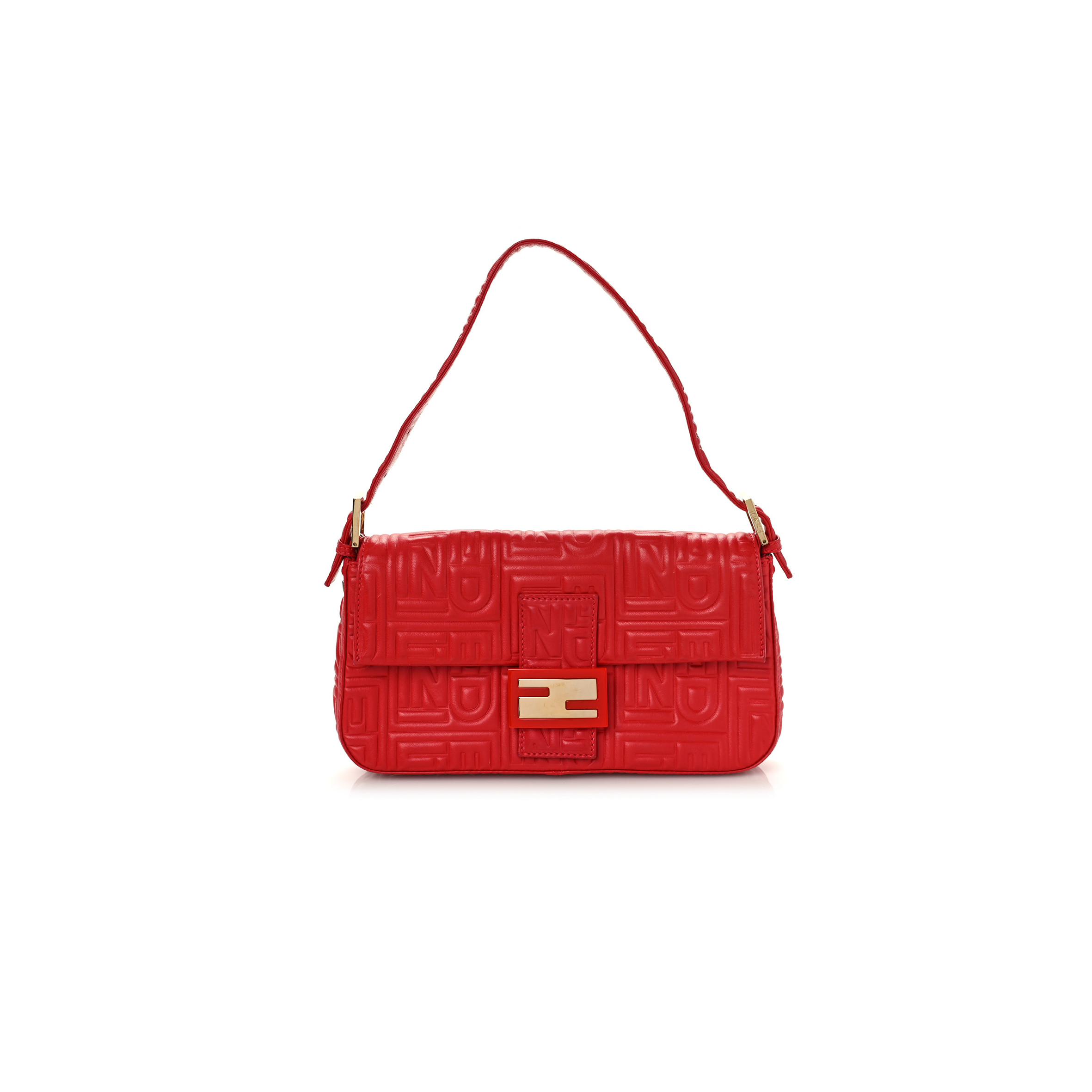 FENDI NAPPA LOGO EMBOSSED BAGUETTE RED (27*15*6cm)