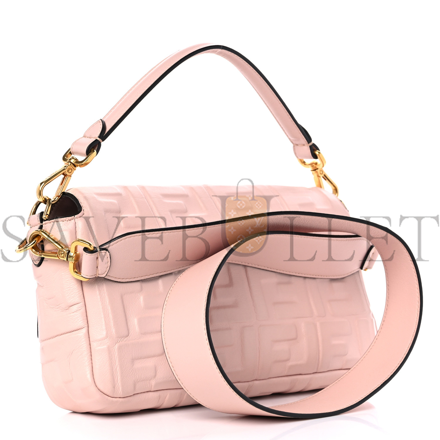 FENDI NAPPA FF 1974 EMBOSSED BAGUETTE ROSA QUARZO (27*15*6cm)