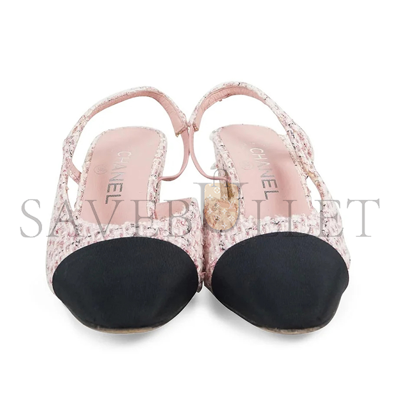 CHANEL PINK AND BLACK TWEED AND GROSGRAIN-LINED PUMPS WS5312