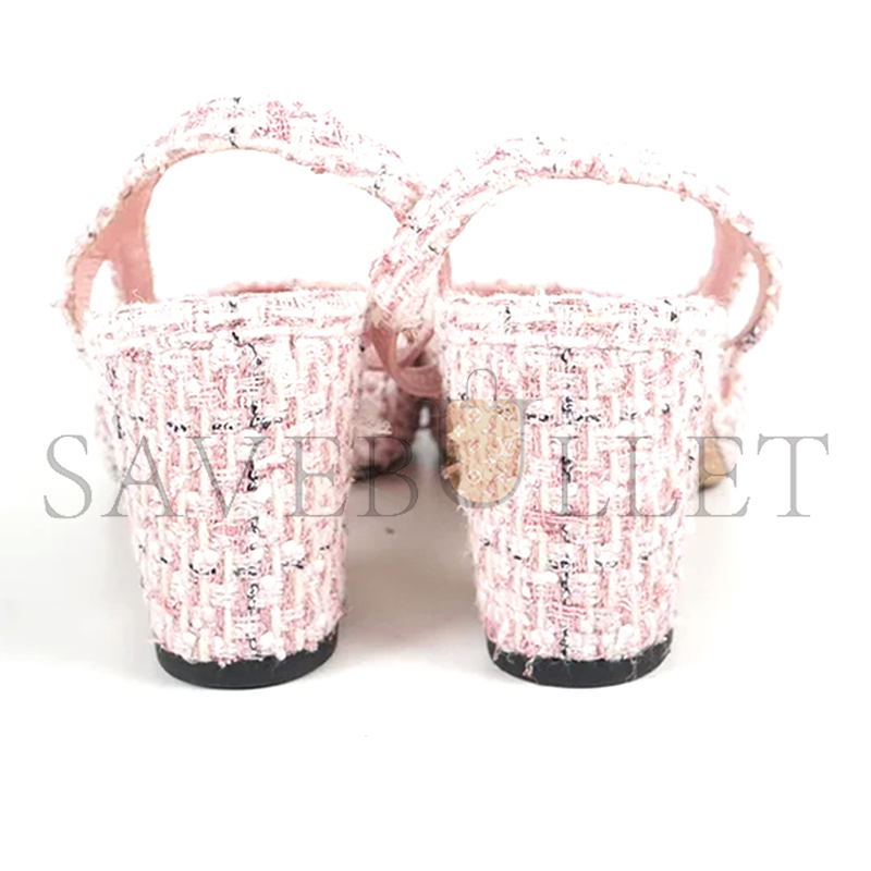 CHANEL PINK AND BLACK TWEED AND GROSGRAIN-LINED PUMPS WS5312