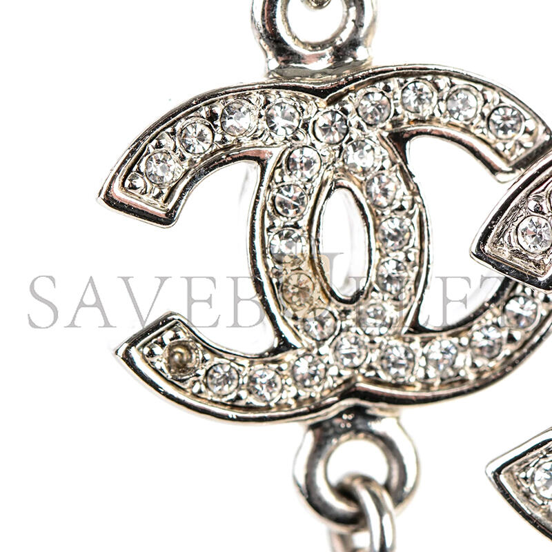 CHANEL CRYSTAL PEARL CC LONG NECKLACE SILVER 260MM 169293