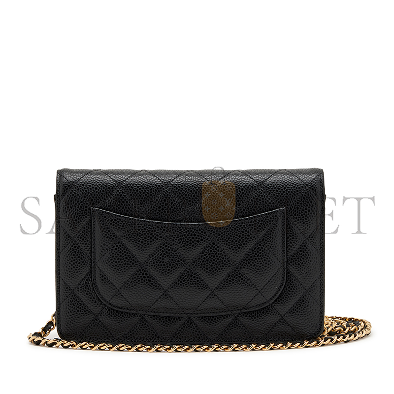 CHANEL MASTER BLACK QUILTED CAVIAR WALLET ON CHAIN WOC GOLD HARDWARE 3965147 (19*12*3cm)