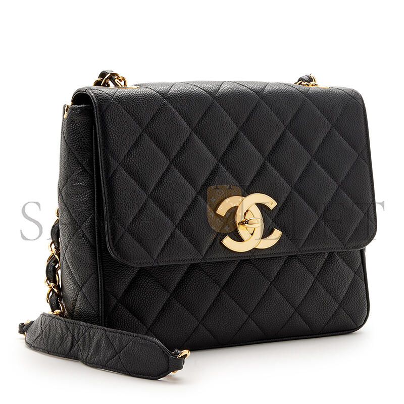 CHANEL BLACK QUILTED CAVIAR XL CC JUMBO SQUARE FLAP GOLD HARDWARE 1157428 (25*20.5*9cm)