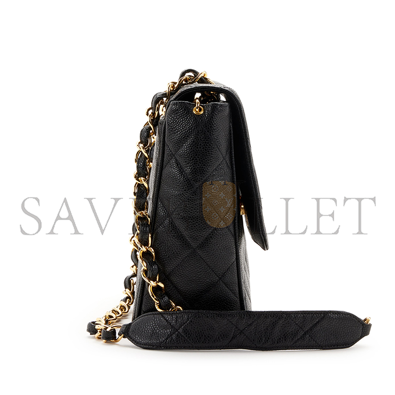 CHANEL BLACK QUILTED CAVIAR XL CC JUMBO SQUARE FLAP GOLD HARDWARE 1157428 (25*20.5*9cm)