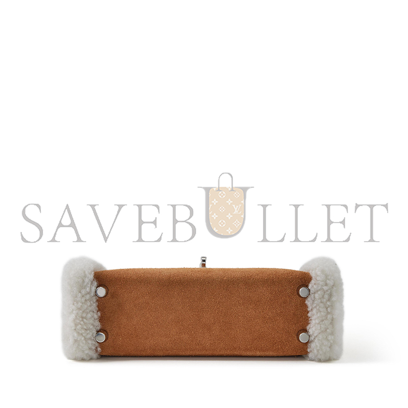 HERMES LIMITED EDITION ALEZAN SWIFT, CHAMOIS GRIZZLY AND ECRU SHEARLING TEDDY PLUSH MINI KELLY II 20 PALLADIUM HARDWARE H084115CKAC (19*12*6cm)