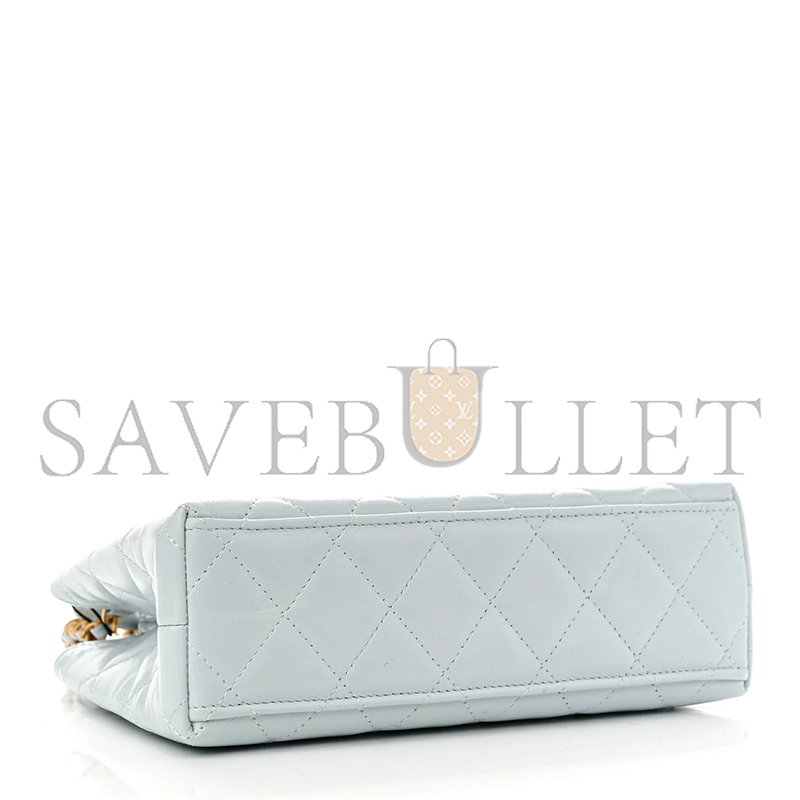 CHANEL SHINY AGED CALFSKIN QUILTED NANO KELLY SHOPPER LIGHT BLUE AS4461 01 (19*13*6cm)
