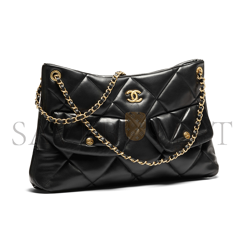 CHANEL SHOPPING BAG SHINY LAMBSKIN & GOLD-TONE METAL BLACK AS5740 (38*26*11cm)