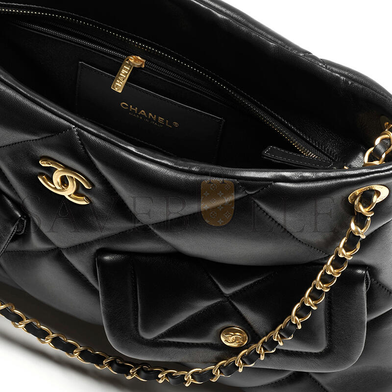 CHANEL SHOPPING BAG SHINY LAMBSKIN & GOLD-TONE METAL BLACK AS5740 (38*26*11cm)