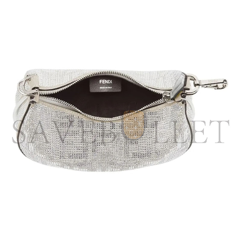 FENDI FENDIGRAPHY MINI SILVER CRYSTAL FF PATTERN LEATHER HANDBAG 8BS081APKFF1MZK (16.5*14*5cm)