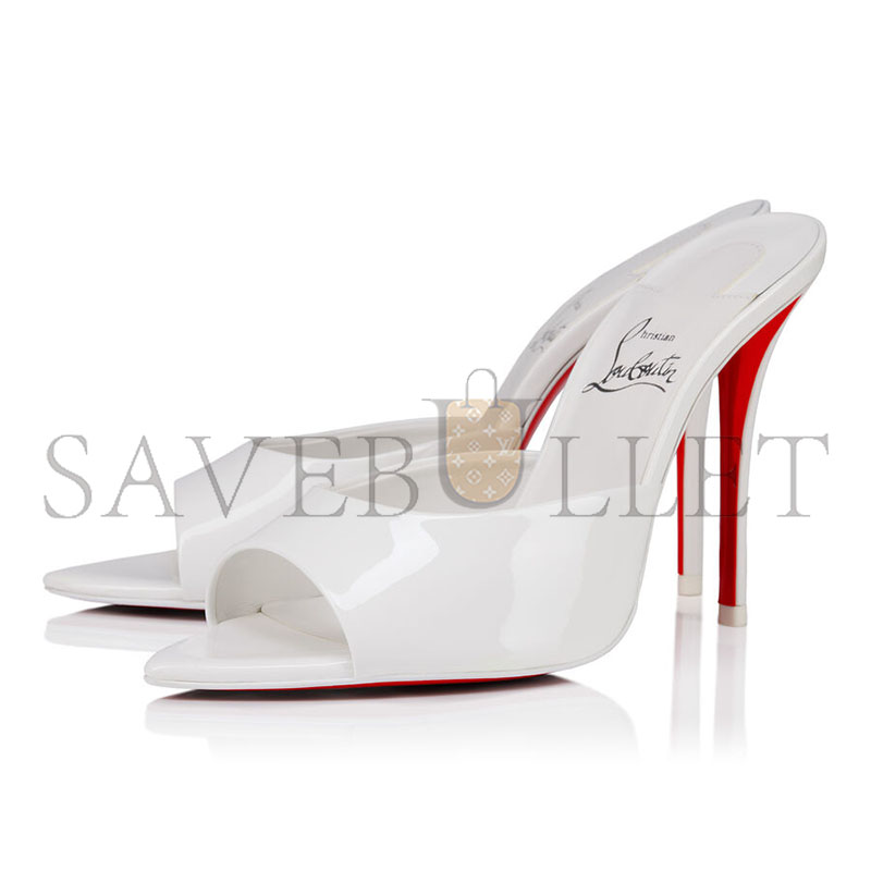 CHRISTIAN LOUBOUTIN MISS Z MULE 100MM OPEN HEEL SANDALS PATENT LEATHER WHITE WOMEN