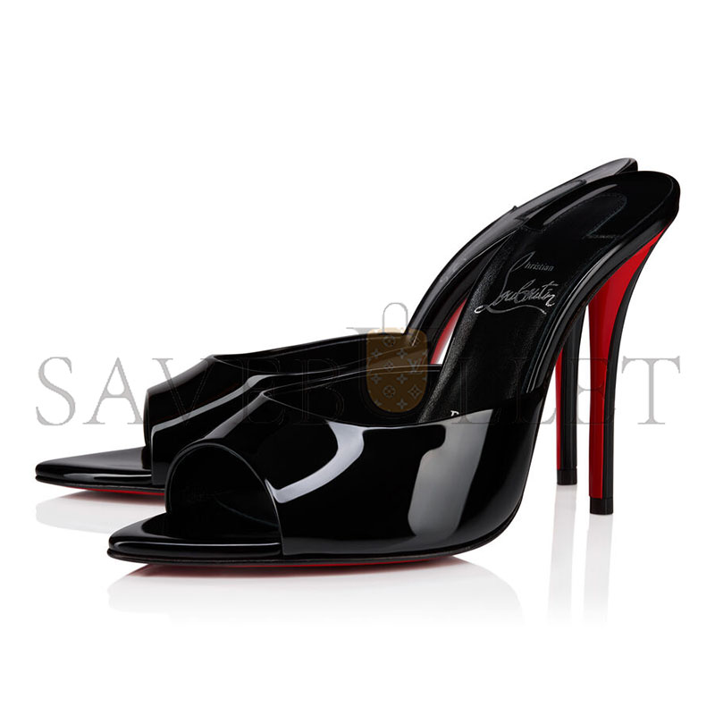 CHRISTIAN LOUBOUTIN MISS Z MULE 100MM OPEN HEEL SANDALS PATENT LEATHER BLACK WOMEN