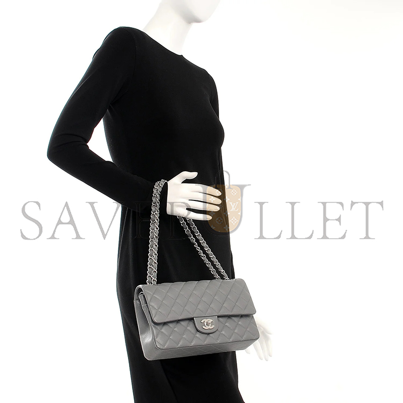 CHANEL MASTER CAVIAR QUILTED MEDIUM DOUBLE FLAP GREY 212974 (25*16*6cm)