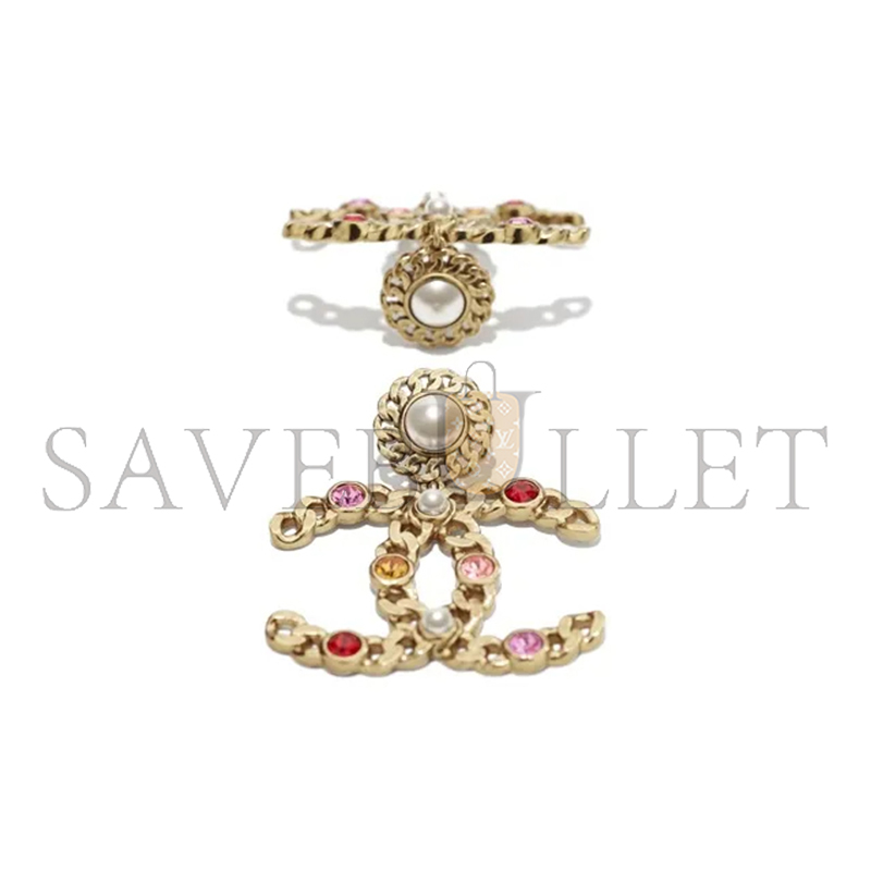 CHANEL CC PEARL CRYSTAL CHAIN DROP EARRINGS AB5680