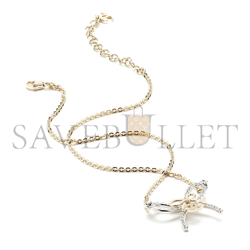 CHANEL PENDANT NECKLACE METAL & DIAMANTÉS SILVER, GOLD & CRYSTAL ABG588