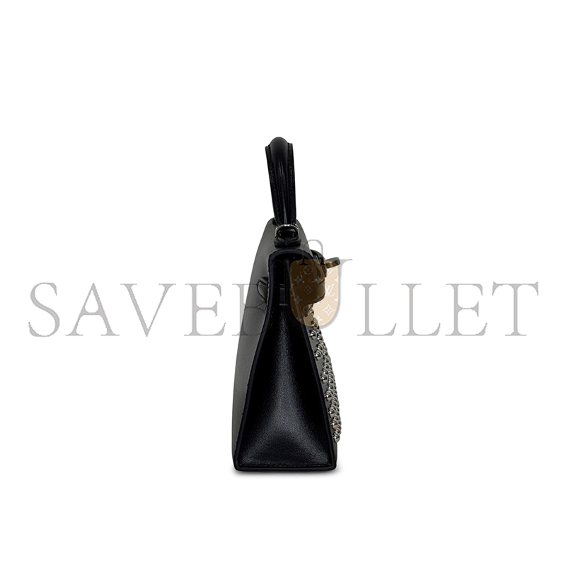 HERMÈS MASATER BLACK BOX CLOUTE STUDDED MINI KELLY II 20 PALLADIUM HARDWARE (20*12*6cm)