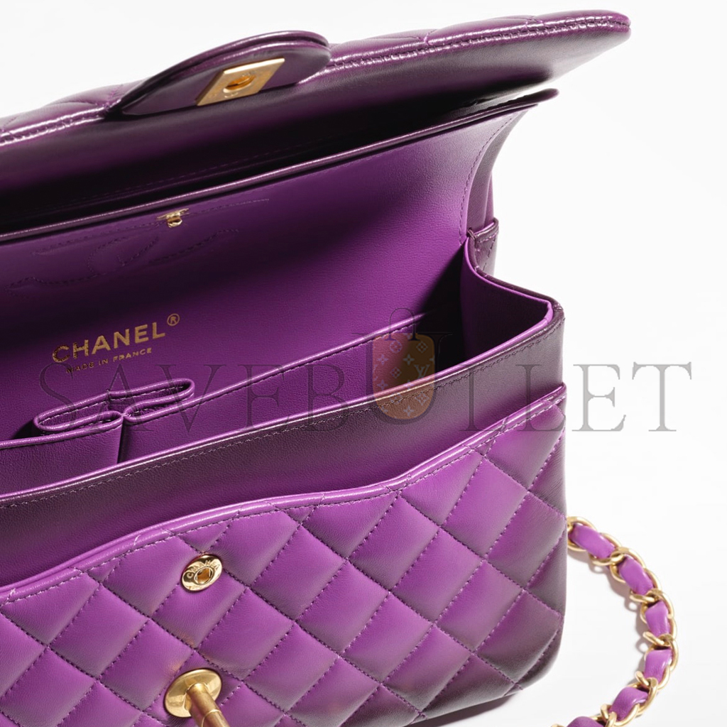 CHANEL MINI BAG WITH TOP HANDLE, SHINY LAMBSKIN & GOLD-TONE METAL (25.5*14*6.5cm)
