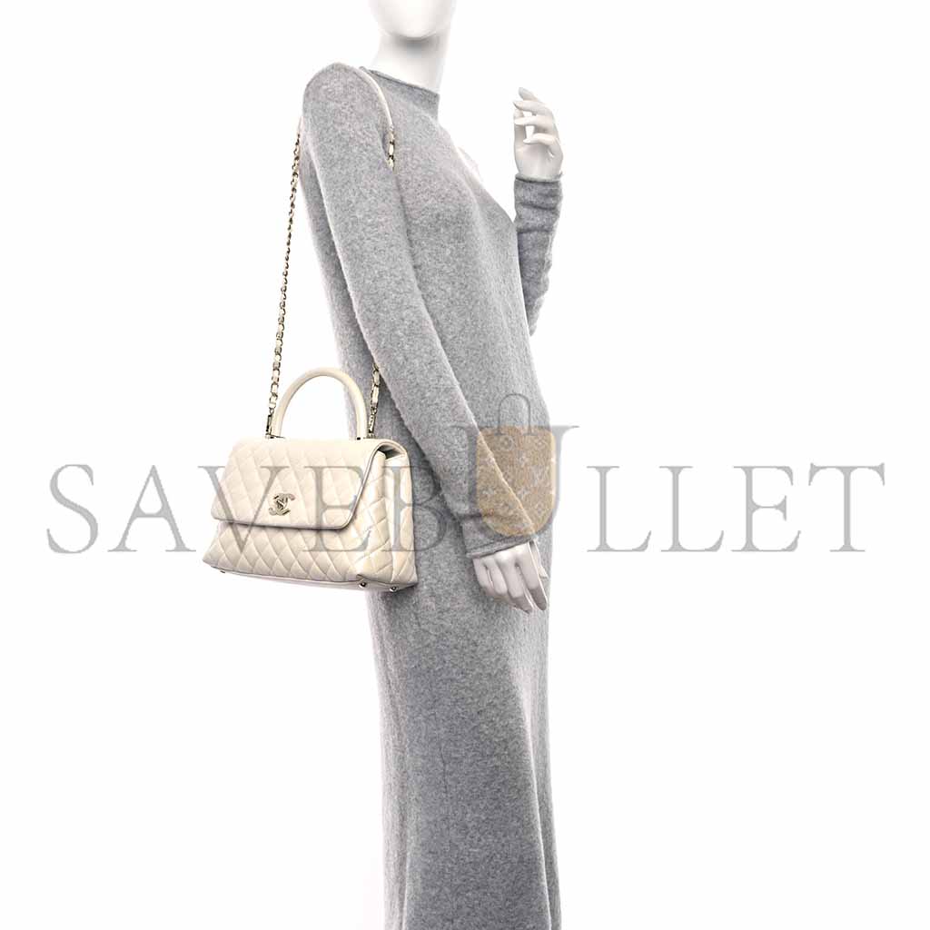 CHANEL IRIDESCENT CAVIAR QUILTED MEDIUM COCO HANDLE FLAP WHITE (29*18*12cm)