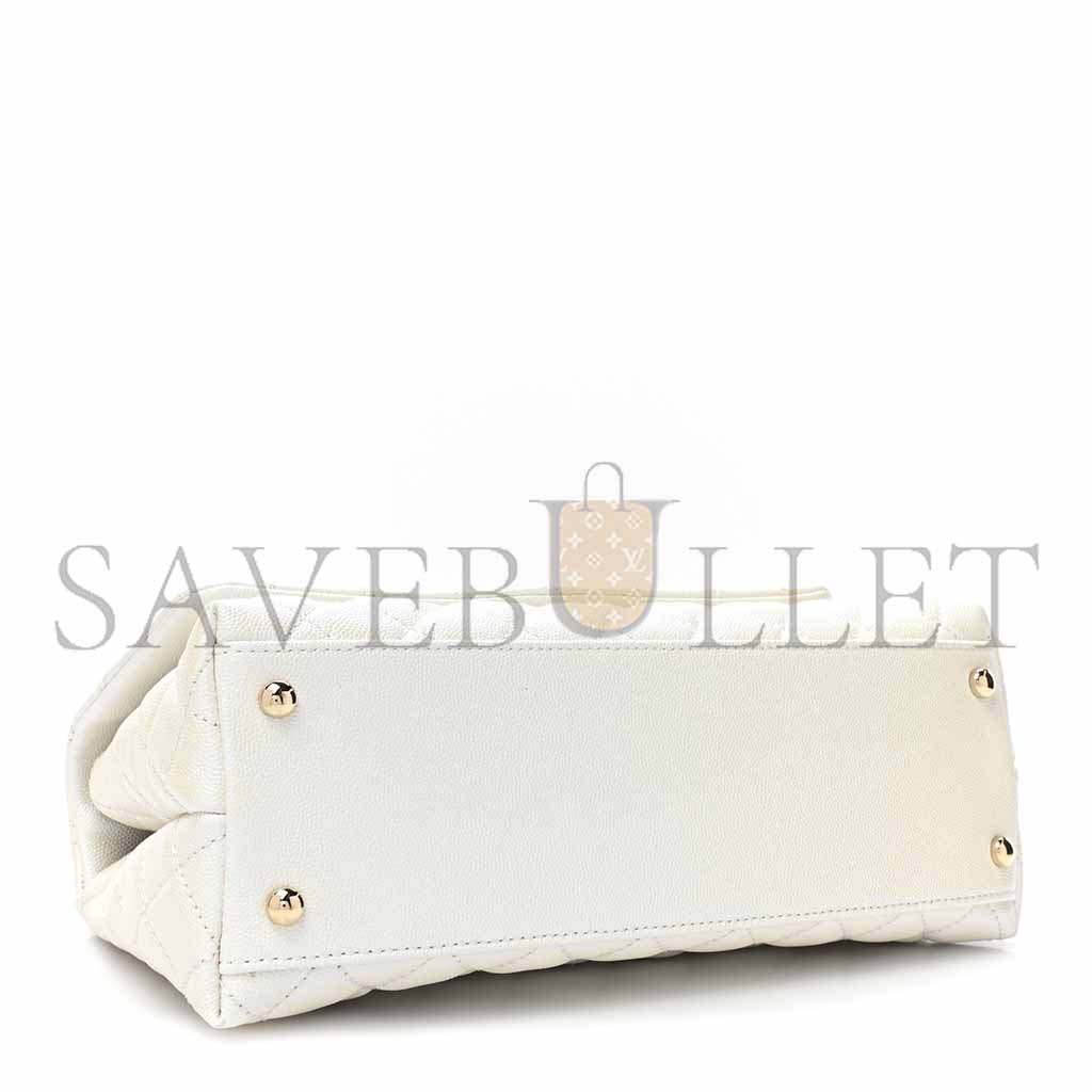 CHANEL IRIDESCENT CAVIAR QUILTED MEDIUM COCO HANDLE FLAP WHITE (29*18*12cm)