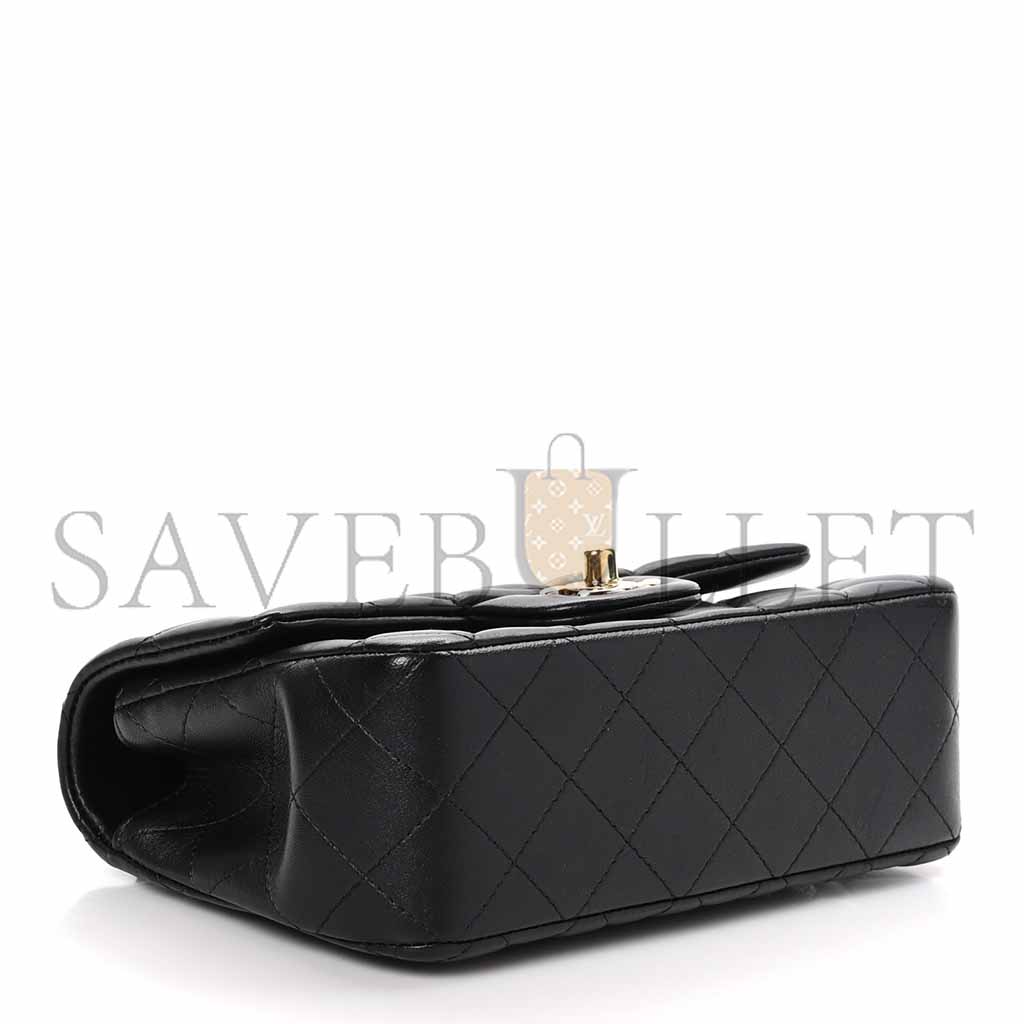 CHANEL LAMBSKIN QUILTED MINI TOP HANDLE RECTANGULAR FLAP BLACK (20*12*6cm)