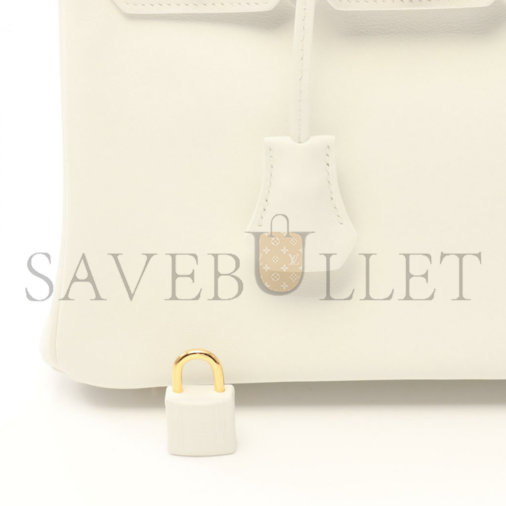 HERMES BIRKIN 25 TOGO LEATHER MILKSHAKE WHITE WITH AGATE BLUE LINING AND GOLD BUCKLE HANDBAG 2104102324847 (25*20*13cm)