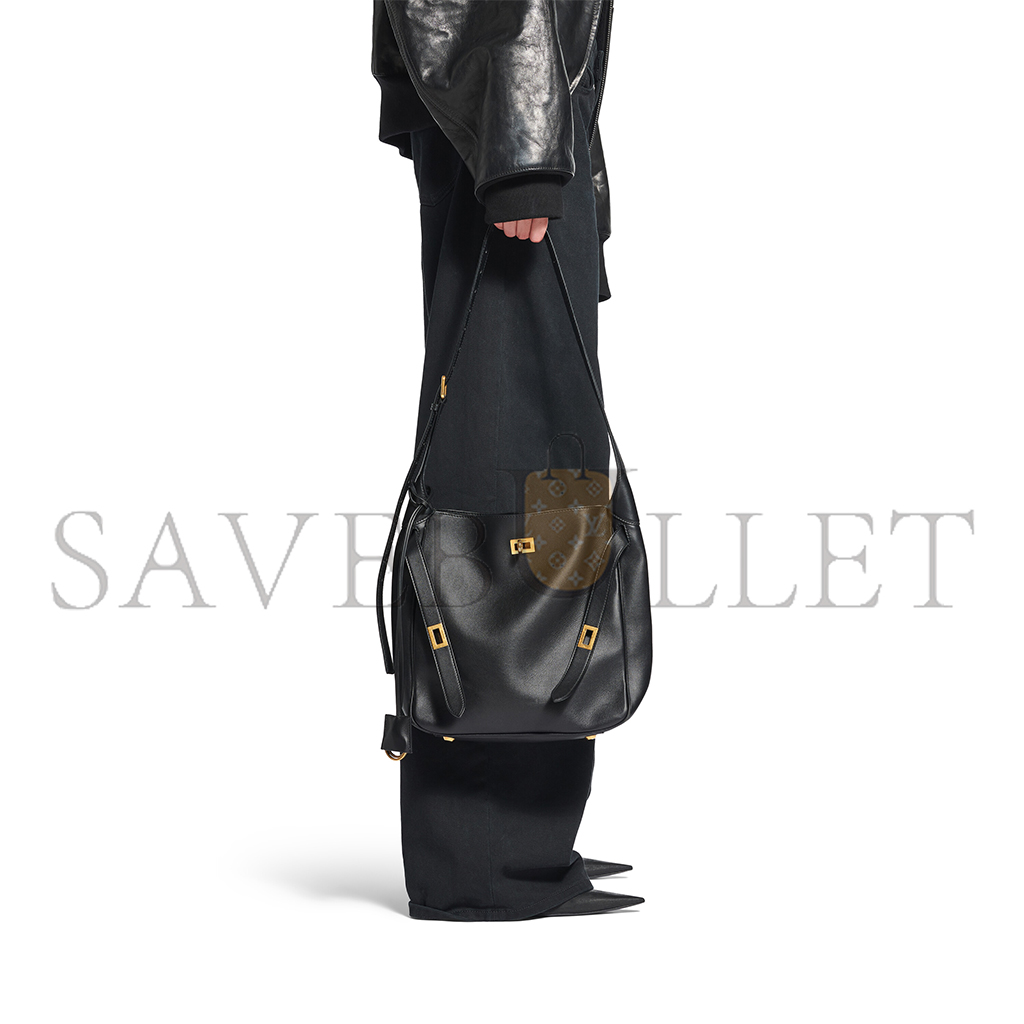 BALENCIAGA BEL AIR SMALL HOBO BAG IN BLACK SMOOTH CALFSKIN, GOLD HARDWARE 8110182ABAV1000 (26.9*25.9*9.9cm)