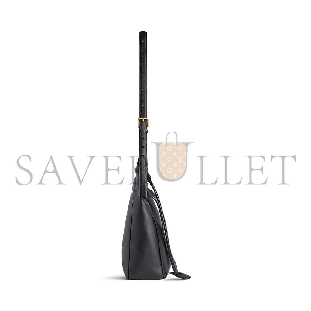 BALENCIAGA BEL AIR SMALL HOBO BAG IN BLACK SMOOTH CALFSKIN, GOLD HARDWARE 8110182ABAV1000 (26.9*25.9*9.9cm)