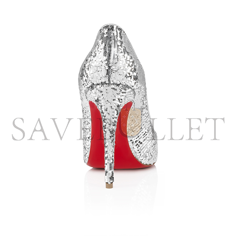 CHRISTIAN LOUBOUTIN KATE MINI PAILLETTES 100 MM PUMPS-CREPE SATIN AND SEQUINS-SILVER-WOMEN 1250527S211