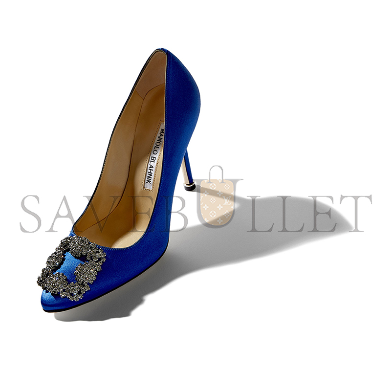 MANOLO BLAHNIK HANGISI BLUE SATIN JEWEL BUCKLE PUMPS 9XX-0664-0049