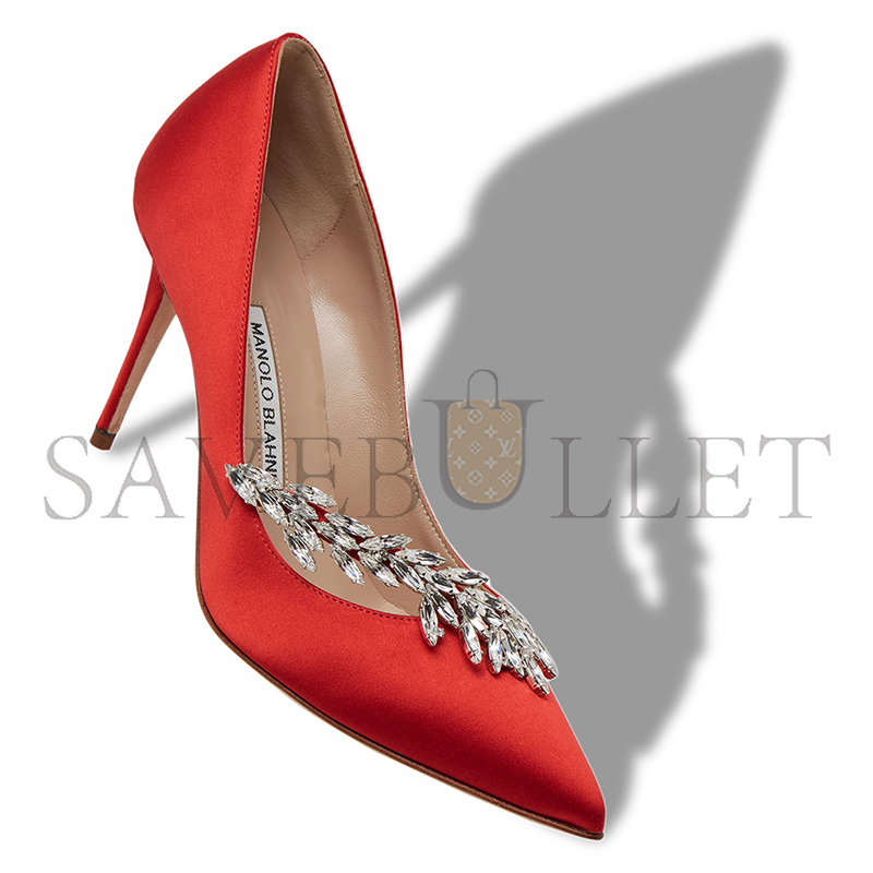 MANOLO BLAHNIK NADIRA RED SATIN JEWEL BUCKLE PUMPS 9XX-0367-0054