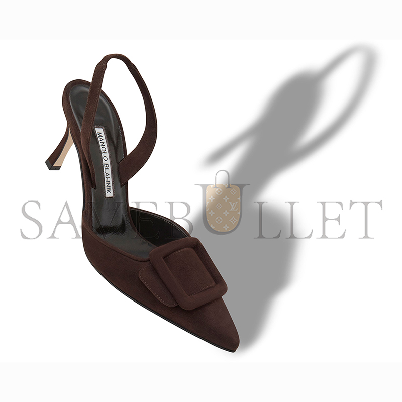 MANOLO BLAHNIK MAYSLI BROWN SUEDE SLINGBACK MULES 219-0182-0073