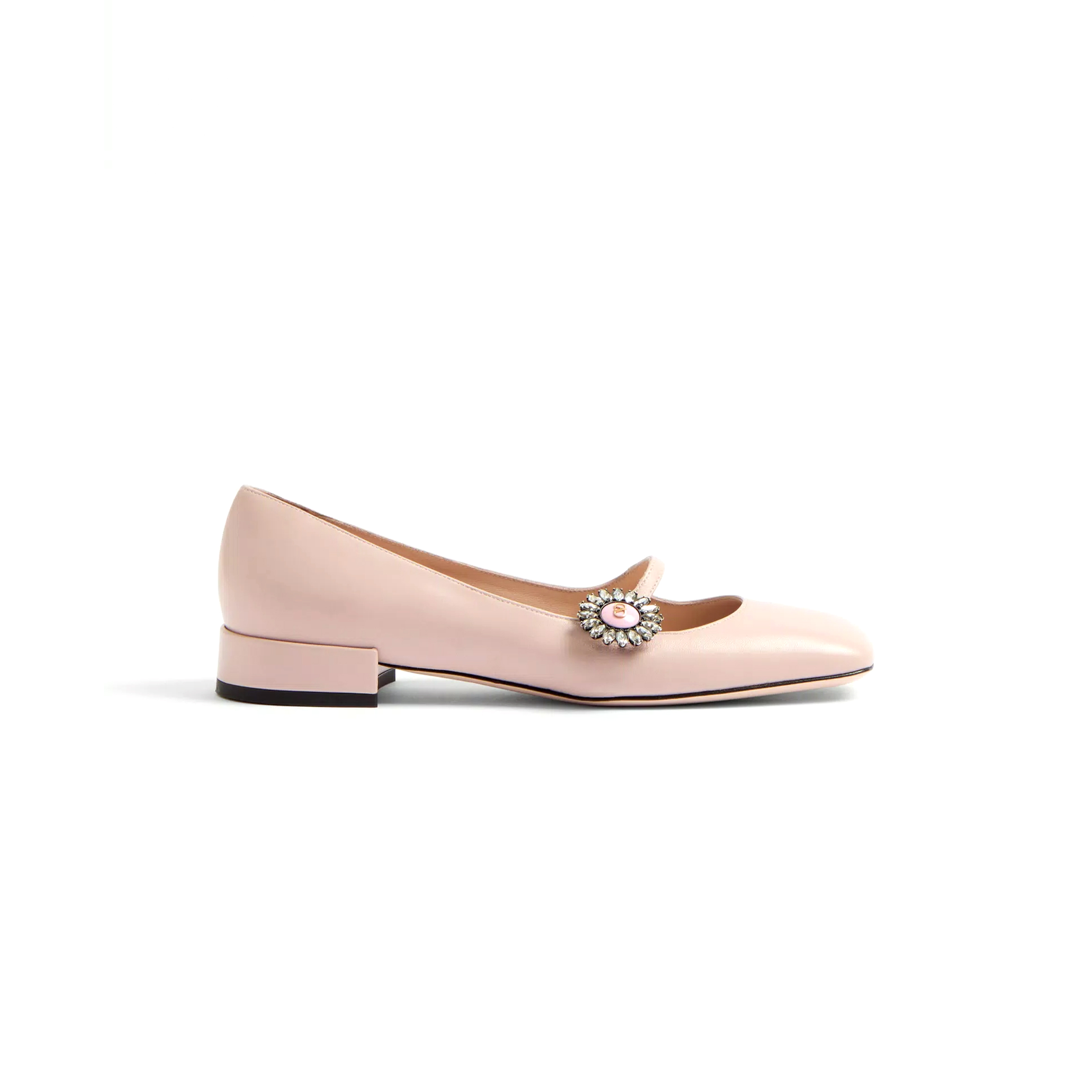 VALENTINO MARY-JANE PRESHOES BALLERINA IN KIDSKIN WITH JEWEL BUTTON 20MM 6W2S0LL7DHS_D3Y