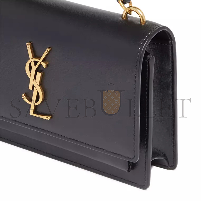 YSL SUNSET CHAIN WALLET IN TEXTURED LEATHER BLACK 533026D422W1000 (19*14*5.5cm)