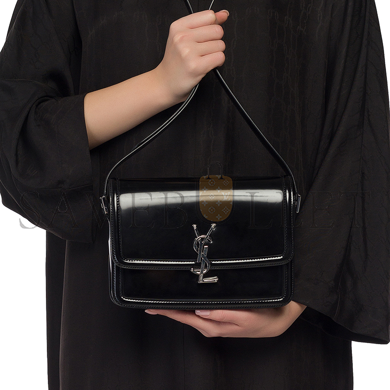 YSL SOLFERINO MEDIUM SATCHEL IN BOX SAINT LAURENT PATENT LEATHER 634305AAB9H1000 (23*16*6cm)